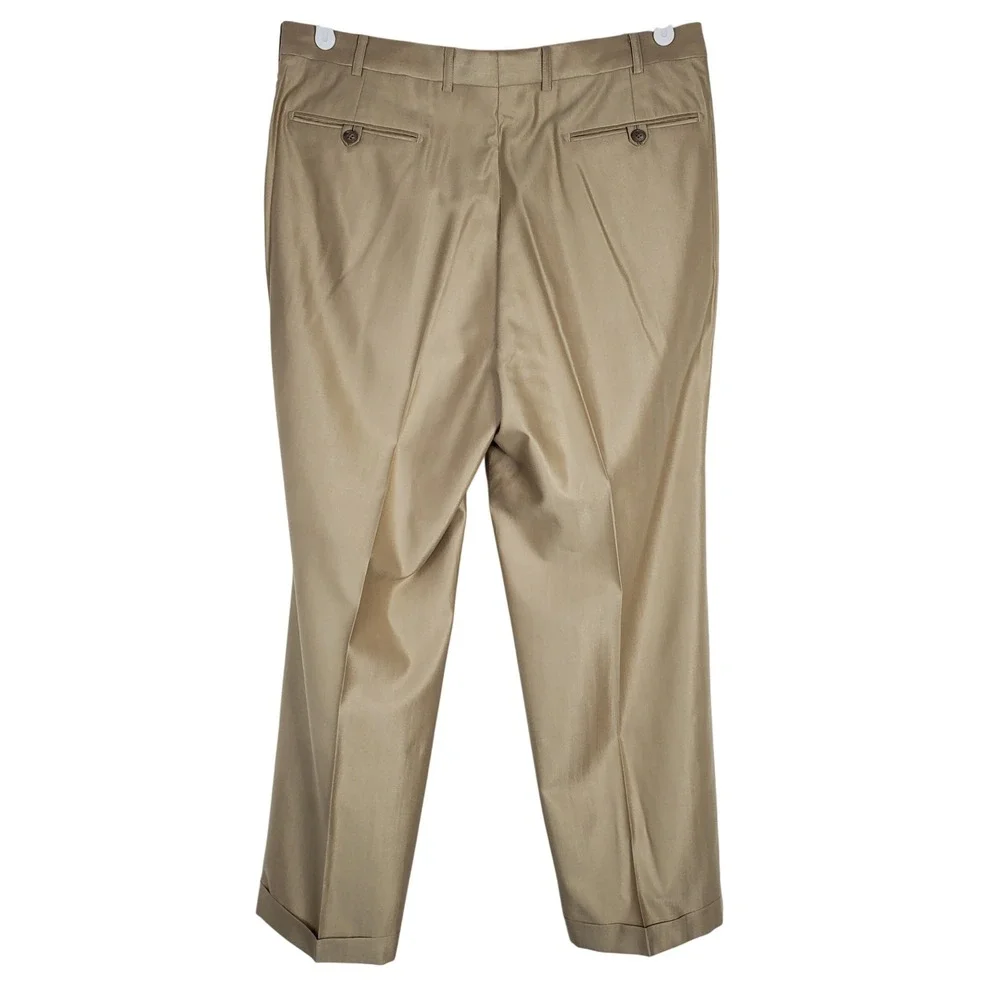 Sean John 43R 37R Gold Beige Silk Wool Two-Piece Suit Blazer Pants Career Formal